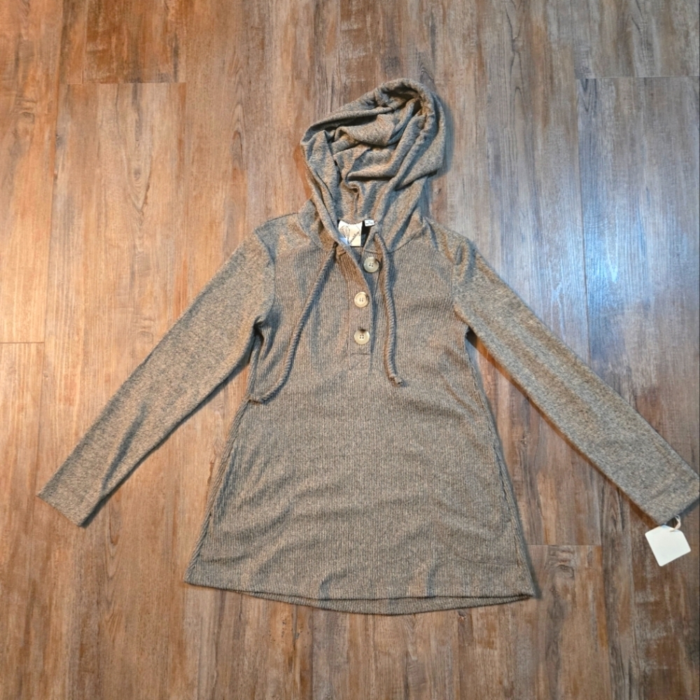 NWT Janet Chung Hooded Grey Sweater